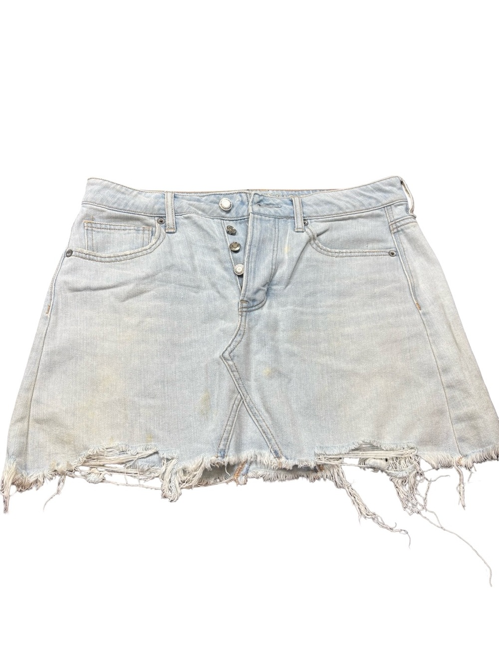 American Eagle Light Wash Distressed Button Fly Denim Mini Skirt Size 8